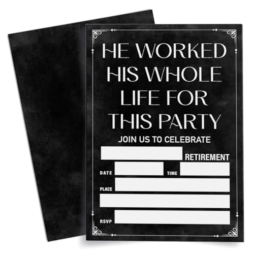 Weifuju Funny Retirement Party Invitations for Women Men, Retirement Party Invite Cards, He Worked His Whole Life for This Party Invite, 20 Invites with Envelopes (4