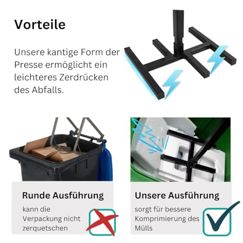Müllpresse für Zuhause 60–240L | Höhenverstellbare Mülltonnenpresse & Abfallpresse für Restmüll, Papiertonne & Kartonagen | Stabile Müllverdichter-Presse mit verstellbarem Griff – Bin Trash Compactor