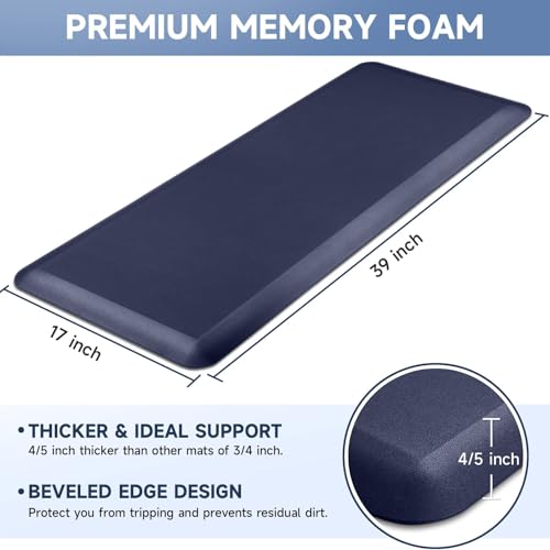 Image of StepRite 4 /5 Inch Thick Kitchen Mat Anti Fatigue Mat Kitchen Rugs Kitchen Decor Non-Slip, Stain & Water Resistant, Kitchen Mats Desk Mat for Kitchen, Office, Workshop, Blue, 17'' x 39''