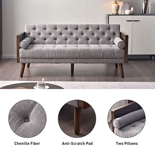 Ebello 70 Inch Futon Sofa Bed, Convertible 2 In 1 Love Seat Sleeper Sofa With 2 Throw Pillows, Soft Chenille Tufted Folding Couch Sofa For Small Space Living Room, Bedroom, Apartment, Office, Gray #TOP3