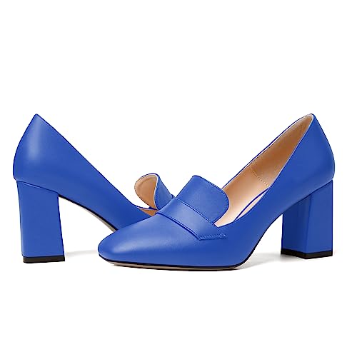 Image of MODENCOCO Womens Sexy Formal Matte Slip On Square Toe Work Block High Heel Loafers Shoes 3.5 Inch