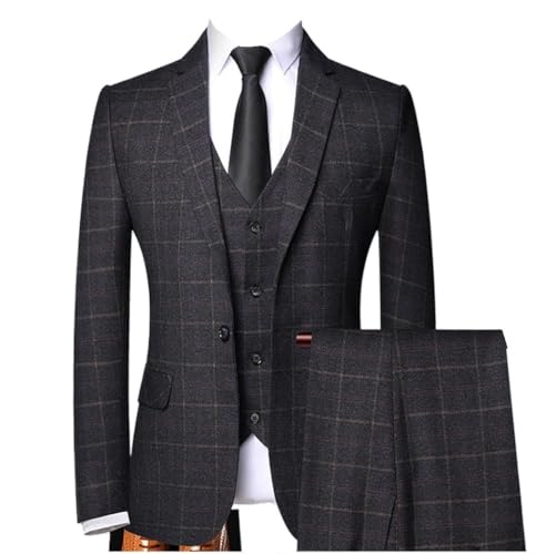 Men's Three-Piece Suit Spring and Autumn Plaid Slim Business Formal Casual Plaid Suit Office Work Party Prom Wedding Groom(E,3XL Code)