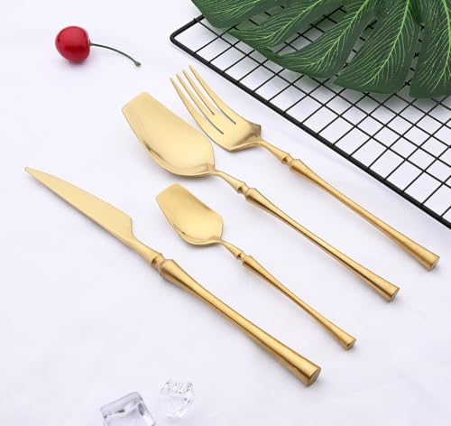 ONUIFIKE Silverware Set, 4/16/24/32/40/48pcs Gold 304 Stainless Steel Cutlery Matte Stainless Steel Steak Knife, Fork And Spoon, Home Cutlery Flatware Set(Gold,32 Piece set for 8)
