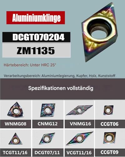 20 Stück CCGT060204-AK CCGT21.51 DCGT070204 DCGT21.51 Aluminium-Wendeschneidplatten, Hartmetall-Dreheinsätze zum Bohren und Außenkreisschneiden für Aluminium, Kupfer und Kunststoff
