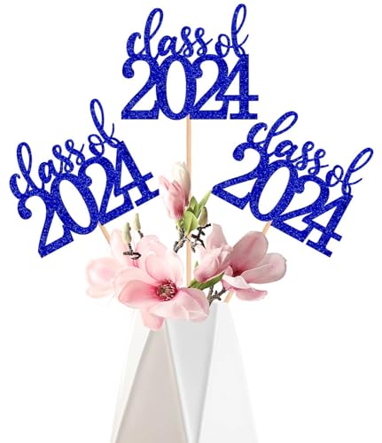 Centros de mesa de graduación 2024 adornos doble cara fiesta universitaria bachillerato azul oro