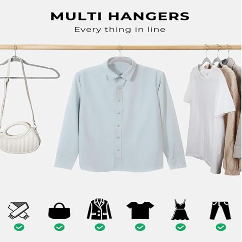 Image of Slim Plastic Hangers for Clothes - Heavy Duty Non-Velvet Hangers with 360 Swivel Chrome Hook & Non Slip Notches - Ideal for Dresses Coats Shirts Jackets & More (Grey, 60)