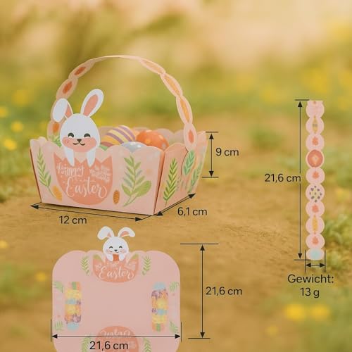 Osterkörbchen für Kinder – 4er Set niedliche Osternester mit Hasen & Küken, Karton Geschenkboxen für kleine Ostergeschenke & kleine Überraschungen