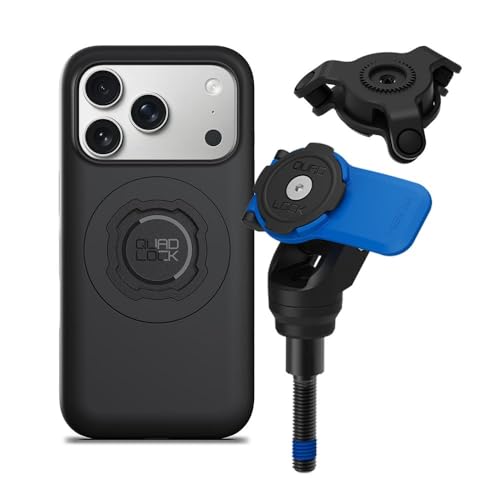 Image of Quad Lock Handlebar Clamp Motorcycle Phone Mount with Vibration Dampener and MAG Phone Case for iPhone 17 Pro