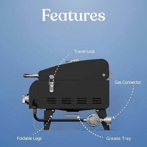 Black Portable Gas Grill, Dual 10,000 BTU Burners, 275 Sq.In Cooking Space, Push-to-Start Ignition, Wind-Proof Lid with Built-in Thermometer, Perfect for Camping Tailgates & Backyard BBQ Cookouts by Lifemaster - Image 7
