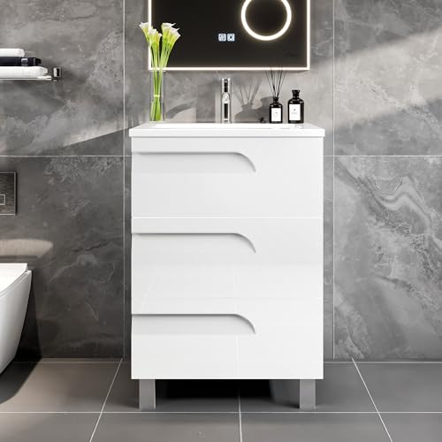 Eviva Joy 24 in. White Single Sink Bath Vanity with Porcelain Top and Integrated Sink