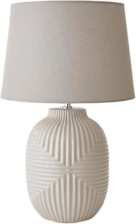 ValueLights | Harrison Tapered Shade Grey Geo Ribbed Pattern Gloss Large Table Lamp with Bulb | Table Lamps, Home Décor & Improvement Essential | Light Bulb Included