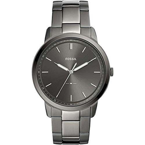 Fossil Minimalist uhr für Herren, Quarzwerk mit Edelstahl- oder Lederarmband, Dunkelbraun, 44MM