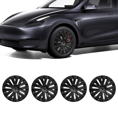 GrJyls Wheel Covers for Tesla Model Y Wheel Covers, 19 Inch Wheel Cover Hubcaps Compatible with Tesla Model Y 2024 2023 2022 2021 Black Hubcaps with T Logos（4 Pcs） (Style B)
