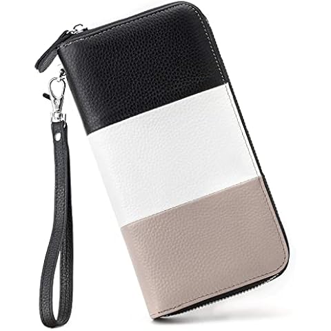 Moflycom Womens Wallet RFID Blocking Genuine Leather Multi Credit Card Large Capacity Zip Around Clutch Travel Purse Wristlet Black Cover