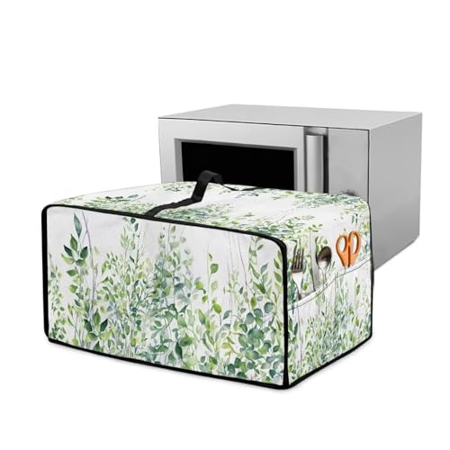 Wanyint Small Appliance Cover for Toaster Oven with Accessory Pockets Stain-Resistant Dust-Proof Microwave Oven Small Appliance Cover Case, 22.5 x 18.5 x 13 Inches, Leaf Green White