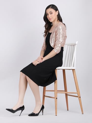 Image of Women Cropped Length Sequinned /Embroidered Front Open Shrug /Bolero with Lining