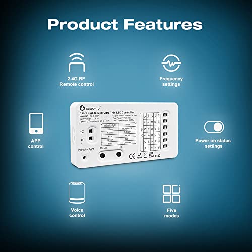 Image of GLEDOPTO Zigbee 3.0 Mini 5 in 1 RGBCCT LED Strip Controller 5V 12V 24V 6A Work with Amazon Echo Plus App /Voice Control (Ultra-Thin Zigbee Controller)