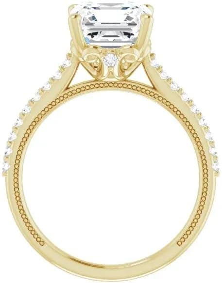 5.00 CT Asscher Cut Colorless Moissanite Engagement Ring Milgrain Pave Style Wedding Ring Unique Four Prong Cathedral Setting 925 Sterling Silver, Solid 10K/14K/18K Gold Ring Gift For Her