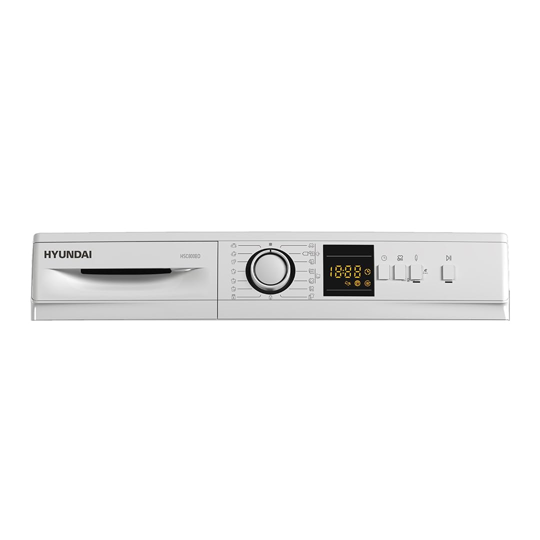 Hyundai Secadora Condensación 8 Kg, Carga Frontal, Blanco, HSC800BD. 2700W, 15 Programas, Función Antiarrugas, Display LED manual, Eficiencia Energética Clase B