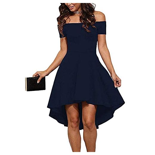 CUQY Womens Off The Shoulder High Low Hem Cocktail Skater Wedding Party Teen Formal Dresses (FBA) (Navy2, M)