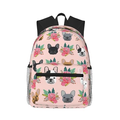 Sac à dos voyage imperméable imprimé bouledogue avec dos rembourré