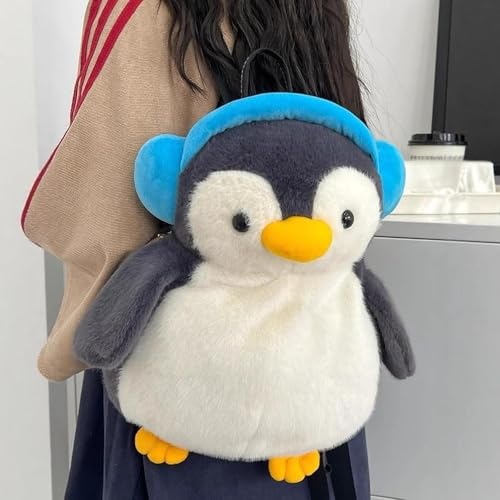 Sac à dos pingouin en peluche avec casque intégré pour femme