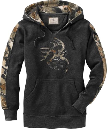 Legendary Whitetails Women's Camo Hoodie Pullover Sweatshirt Comfy V-Neck with Kangaroo Pocket, Charcoal Heather, Large