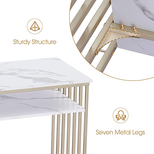 Ivinta Console Table With Storage, Modern Gold Entryway Table With Shelves, Narrow Sofa Table For Living Room, Entryway, Hallway, White Long Accent Table With Faux Marble Veneer #TOP7