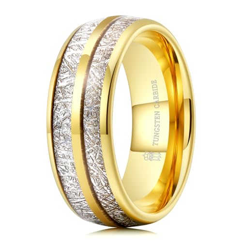 Image of THREE KEYS JEWELRY Tungsten Wedding Band Meteorite Inlay for Men Women