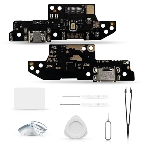 ExtKry Puerto de Carga Repuesto para Xiaomi Redmi 9A/9C Conector de Carga Charger Port Conector con Auriculares Jack Micrófono + Kit de Reparación