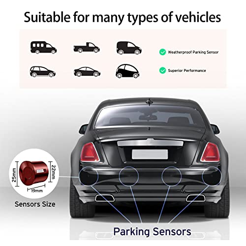 Image of Wireless Parking Sensor, Reverse Radar System with 4 Car Backup Sensors, Wireless LED Distance Display with Sound Warning + 4 Flit Red Color Car Parking Sensor for Auto Vans RV Trailer