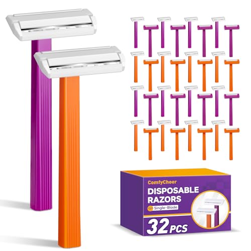 Comfycheer 32 count Disposable Razors for Men，Single Blade Razors，Bulk Stainless Steel Shavers...