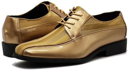 Image of BMY Men's Striped Satin Matching Patent Upper Oxfords Formal Dress Shoes