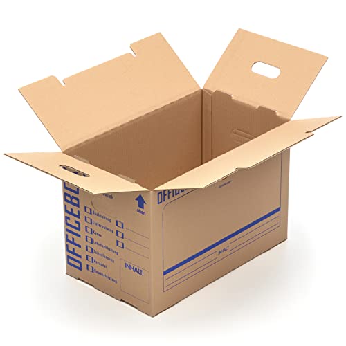 KK Verpackungen® Ordnerkarton Officebox | 10 Stück, Stabile Archivbox mit Sichtfenster für bis zu 6 Ordner | Stapelbare Archivkartons mit Ankreuz- & Beschriftungsfeldern in Braun