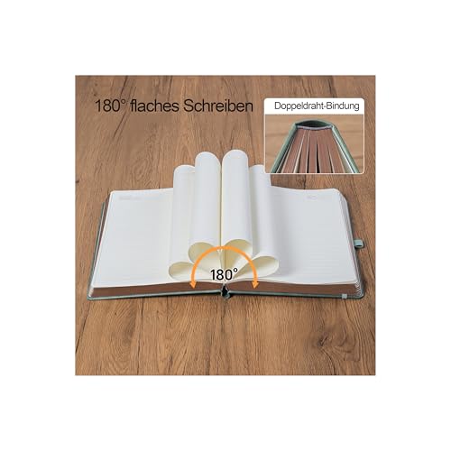 HwxBen Notizbuch (14.5 x 21 cm) Liniert, 360 Seiten – Tagebuch für Erwachsene mit Stift, PU Leder Hardcover Notizblock – Ideal als Geschenk für Familie und Freunde – Premium Grau