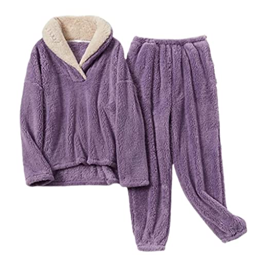 eBoutik - Womens Teddy Fluffy Supersoft Sherpa Twosie Pyjama Set - Ladies Summer Sleepover Loungewear UK Size 8 (Purple (S)) 10-12