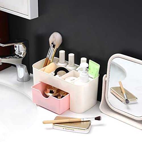 Kchthass Makeup Brush Holder Organizer,Cosmetic Display Cases For Vanity,Plastic Desk Storage With 6 Compartments And 1 Drawer,Ideal For Lipstick,Eyeshadow,Nail Polish On Dresser(Pink) #TOP6