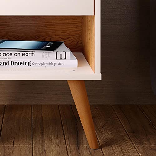 Kit com 2 Mesas de Cabeceira Retrô Decore 1 Gaveta - Off White com Nature - Rpm Móveis