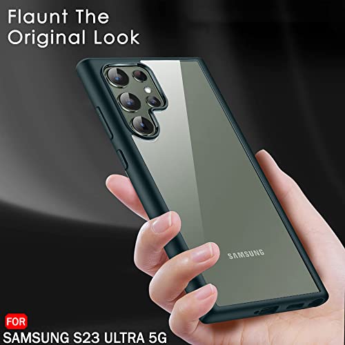 Image of TheGiftKart Ultra-Hybrid Shockproof Back Cover Case for Samsung Galaxy S23 Ultra 5G | Camera Protection Bump | Hard Cover Case for Samsung S23 Ultra (PC & TPU, Crystal Clear Back, Dark Green Sides)