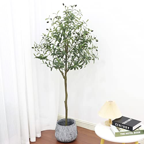 Artificial Olive Tree, 5Ft (60'') Tall Fake Silk Tree Plants For Modern Living Room Home Office Indoor Outdoor Garden Decor, Natural Artificial Plants For Housewarming #TOP6