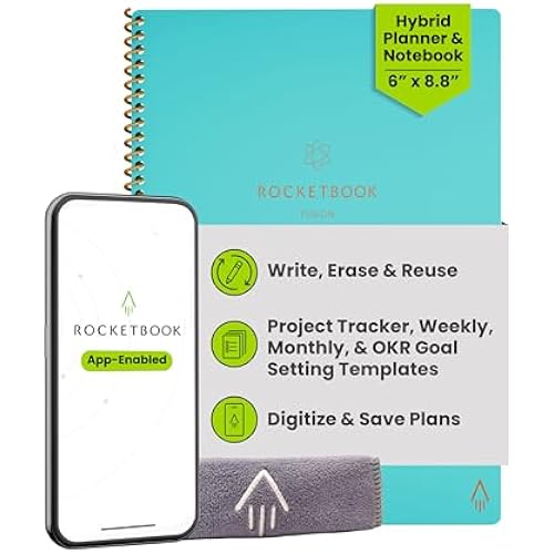 Rocketbook Fusion Hybrid Reusable Planner Notebook, Executive 6x8.8, Teal