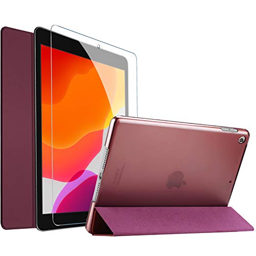 ProCase iPad 10.2 8th/7th Generation Case with Tempered Glass Screen Protector, Slim Stand Hard Shell Protective Smart Cover for 8th/7th Gen iPad 10.2 Case 2020/2019 (A2197 A2198 A2200) -Wine