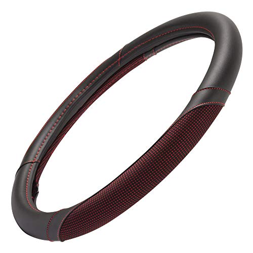 Image of Motor Trend Wine Steering Wheel Cover - Dotted Comfort Polyester Grip on Stitched Synthetic Leather, Wine Stitching /Black