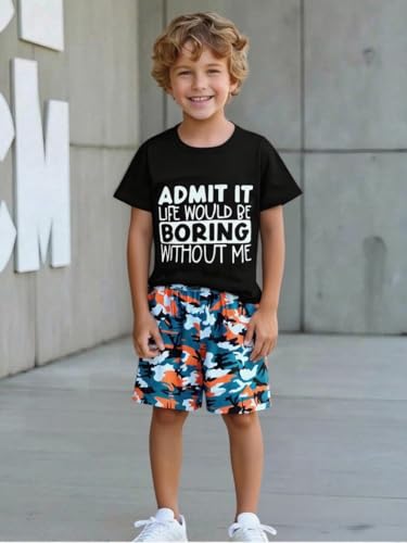 Image of Kid Toddler Baby Boys Clothes Tie-dye Palm Leaf Top 2Pcs Summer Shorts Set
