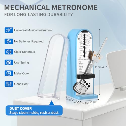RIVVTA Mechanical Metronome, Metronome for Piano, Guitar, Bass, Violin, Drums & Other Instruments, Loud Sound and High Precision Track Beat for Beginners,Sky Blue - Thumbnail 3