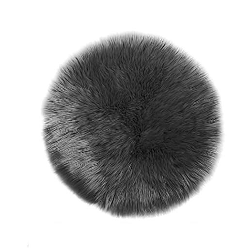 Fårskinnsmatta, Imitation av Fuskpäls | Vardagsrum Sovrum Barnrum | Som en Konstgjord Matta Eller en Matta på en Soffa i en Fåtölj (Mörkgrå - 90 cm Runda)