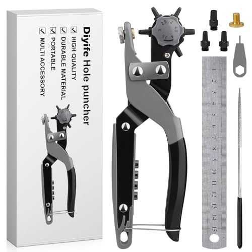 Diyife Pince Perforatrice, avec Compartiment de Rangement, Perforatrice Cuir, Robuste Poinçon À Ceinture Professional, pour Cuir, Papier, Plastique, Feutre, Projets de Bricolage et D'Artisanat