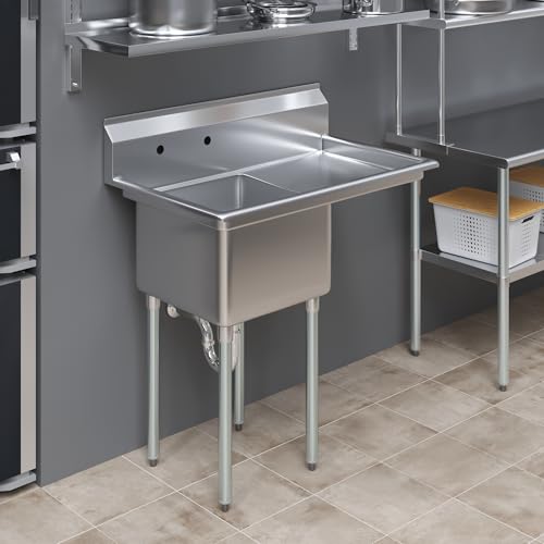 Image of 39 in. x 23.5 in. Stainless Steel One Compartment Sink with 18 in. x 18 in. Bowl and 18 in. Right Drainboard. NSF