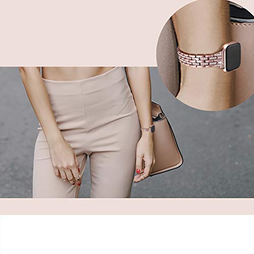 Bayite Slim Bling Bands Compatible With Fitbit Versa/Versa 2/Versa Lite Smartwatch, Dressy Metal Bracelet Jewelry Wristband Women, Rose Gold #TOP4