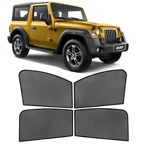 Image of AutoStory Custom Fit Non-Magnetic Cotton Mesh Car Sunshade for Thar 2020-2025 | UV & Heat Protection Car Window Curtains | Privacy Car Sun Shade | Breathable Vehicle Specific Side Window Shades